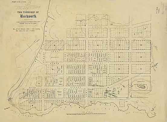 This image has an empty alt attribute; its file name is 1856-Map-of-Beechworth.jpg